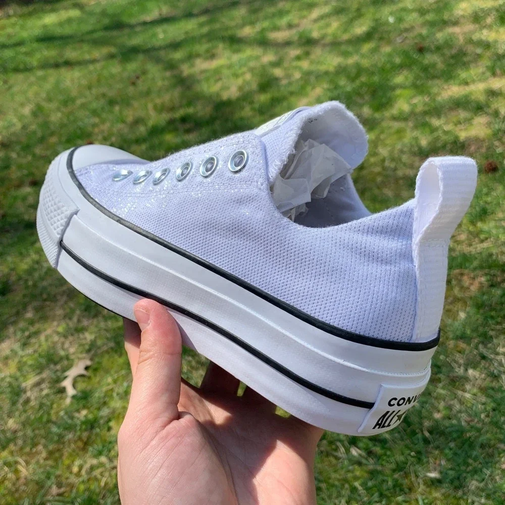 Converse CTAS Lift Slip-On Platform White Silver Glitter